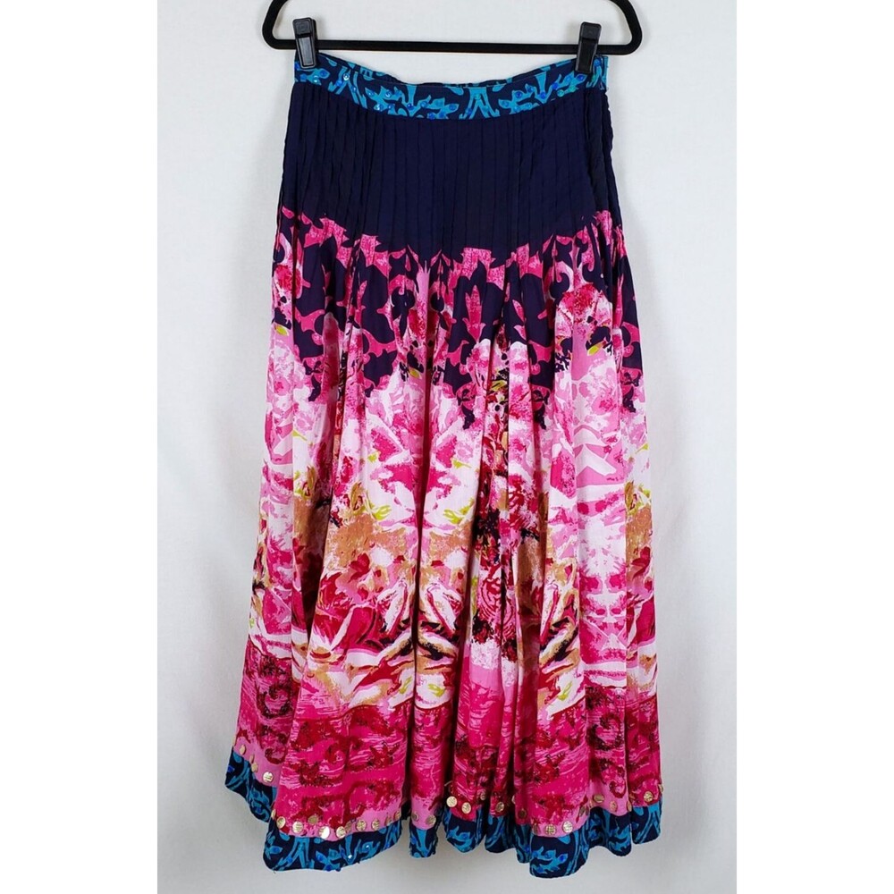 Soft Surroundings Womens S Maxi Skirt Multicolor Pleated Sequins Resort Boho